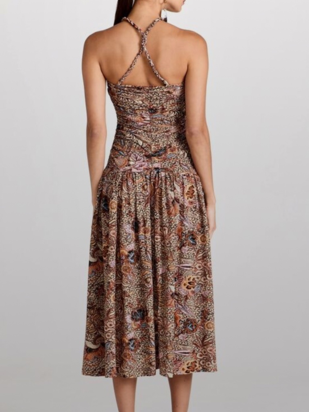 Ulla Johnson Ruched Strapless Silk Blend Midi Dress | Boho Floral Print | Size X - Picture 4 of 4